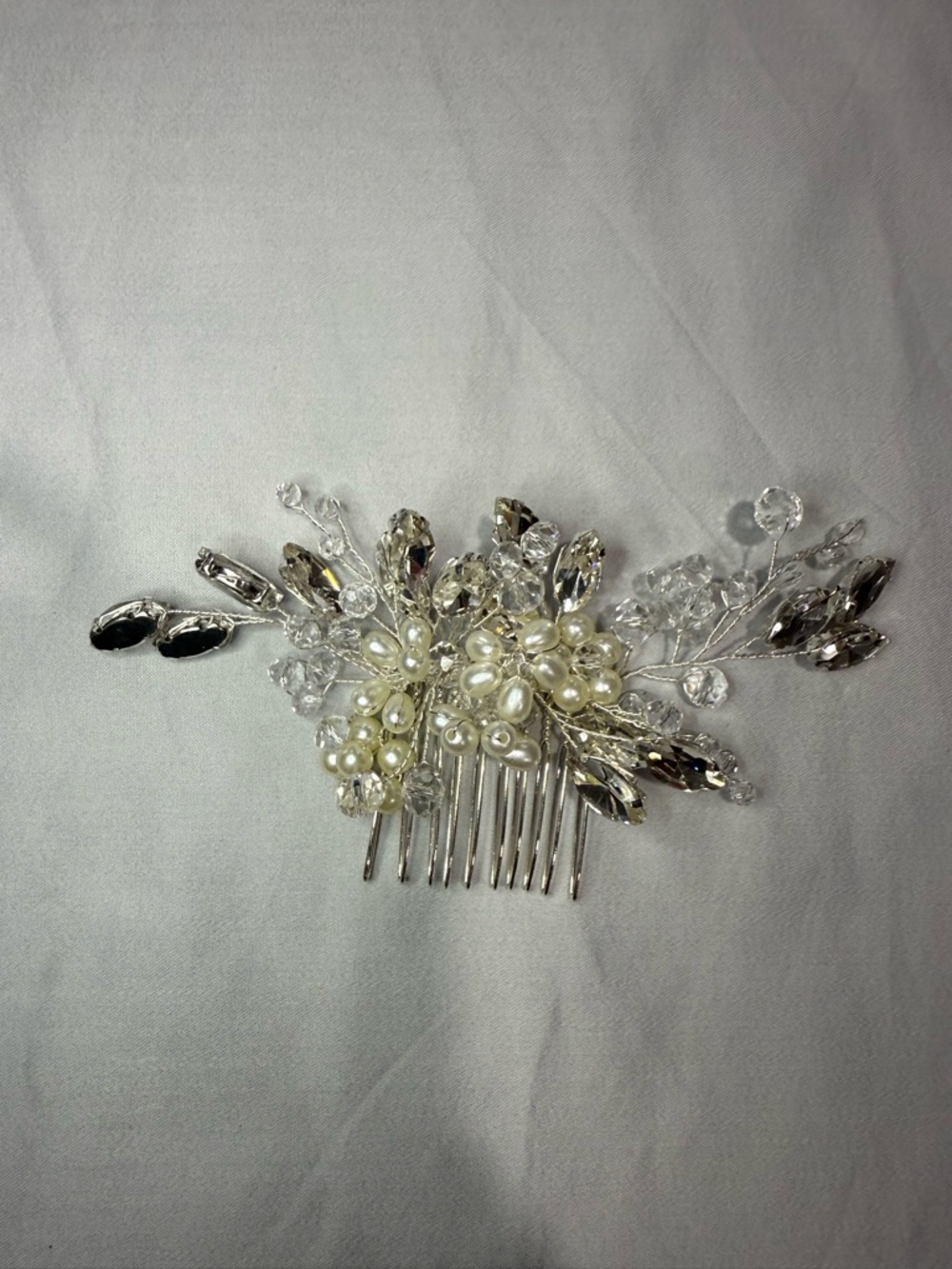 Bridal Pearl & Crystal Hair Comb - Silver